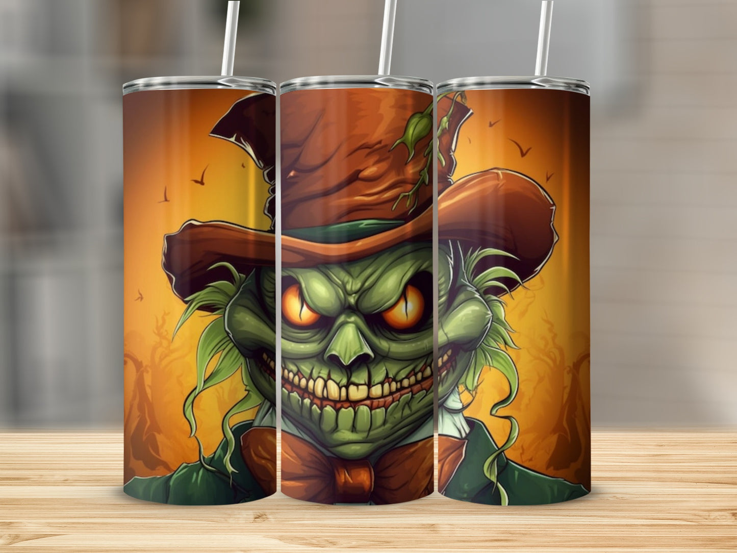 Creepy Green Monster Halloween Tumbler Scary Durable Flask