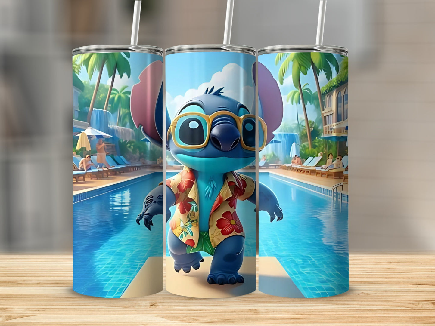 Cute Cartoon Character Enjoying Pool Sublimation Tumbler