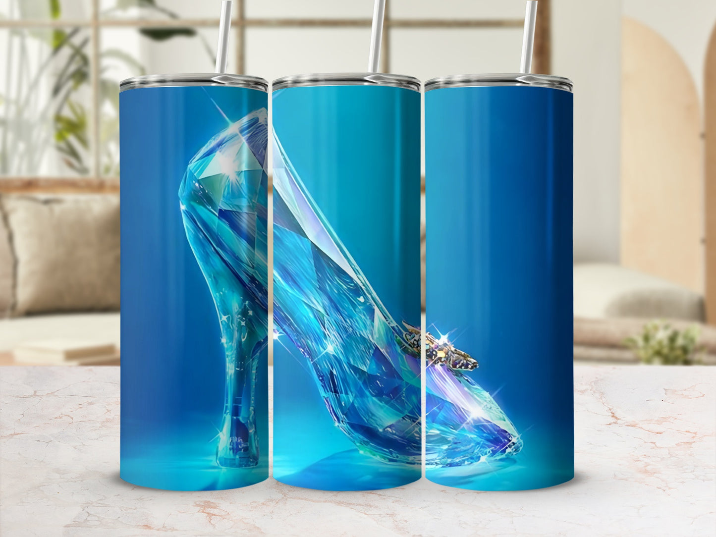 Sparkling Glass Slipper Inspired Blue Drink Tumbler