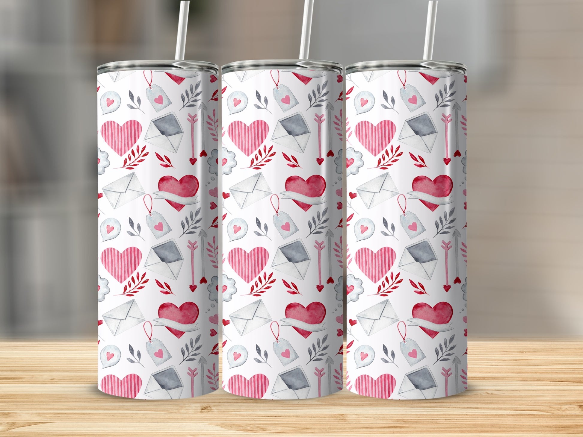 Whimsical Hearts and Envelopes Design Tumbler