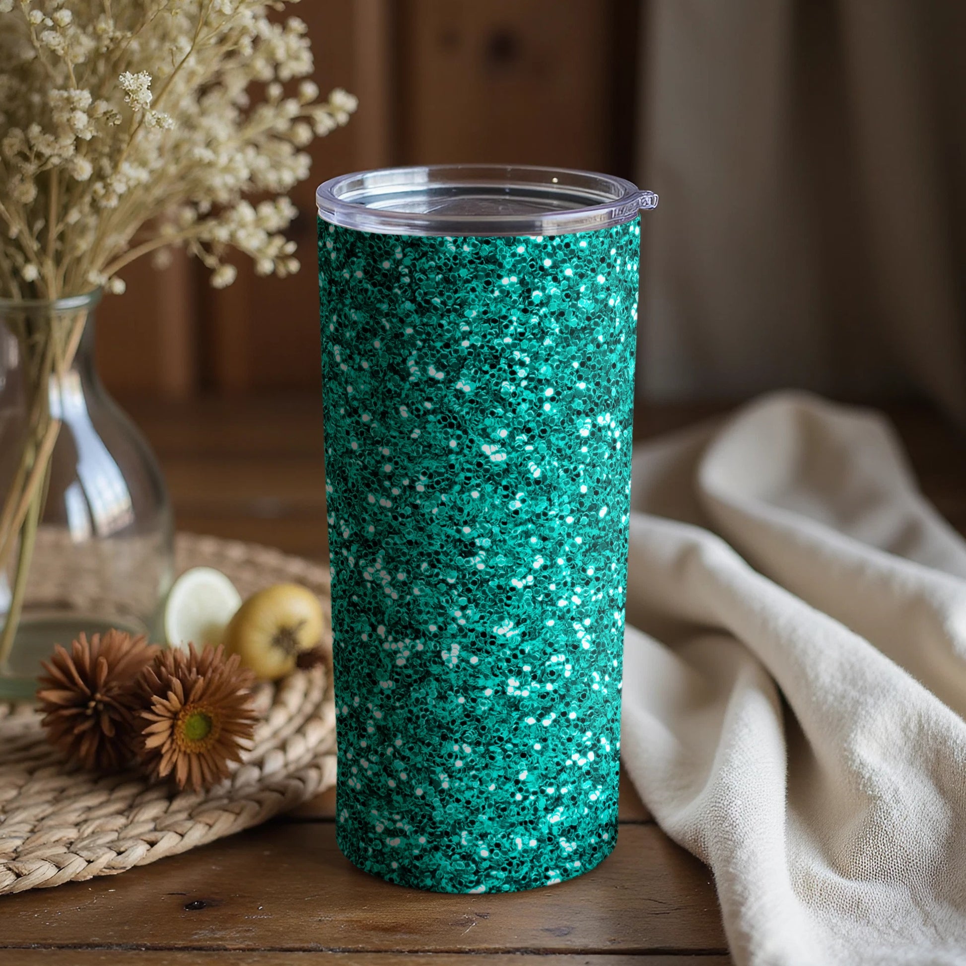 Glittering Green Tumbler for Beverages and Drinks