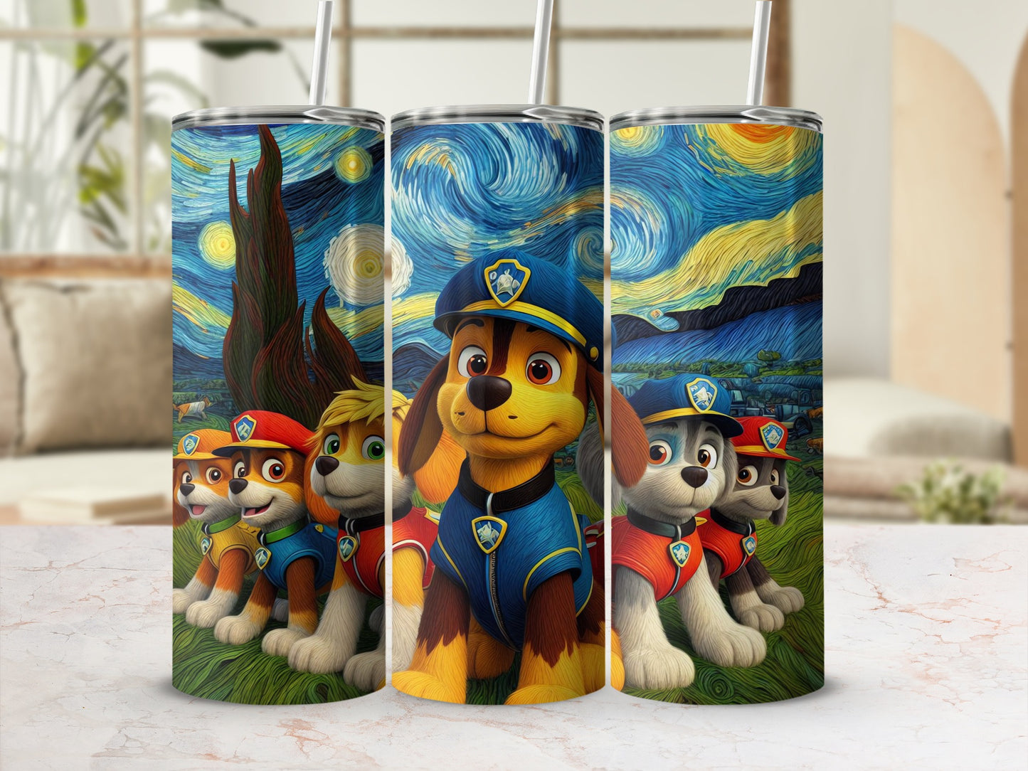 Starry Night Inspired Paw Patrol Characters Tumbler