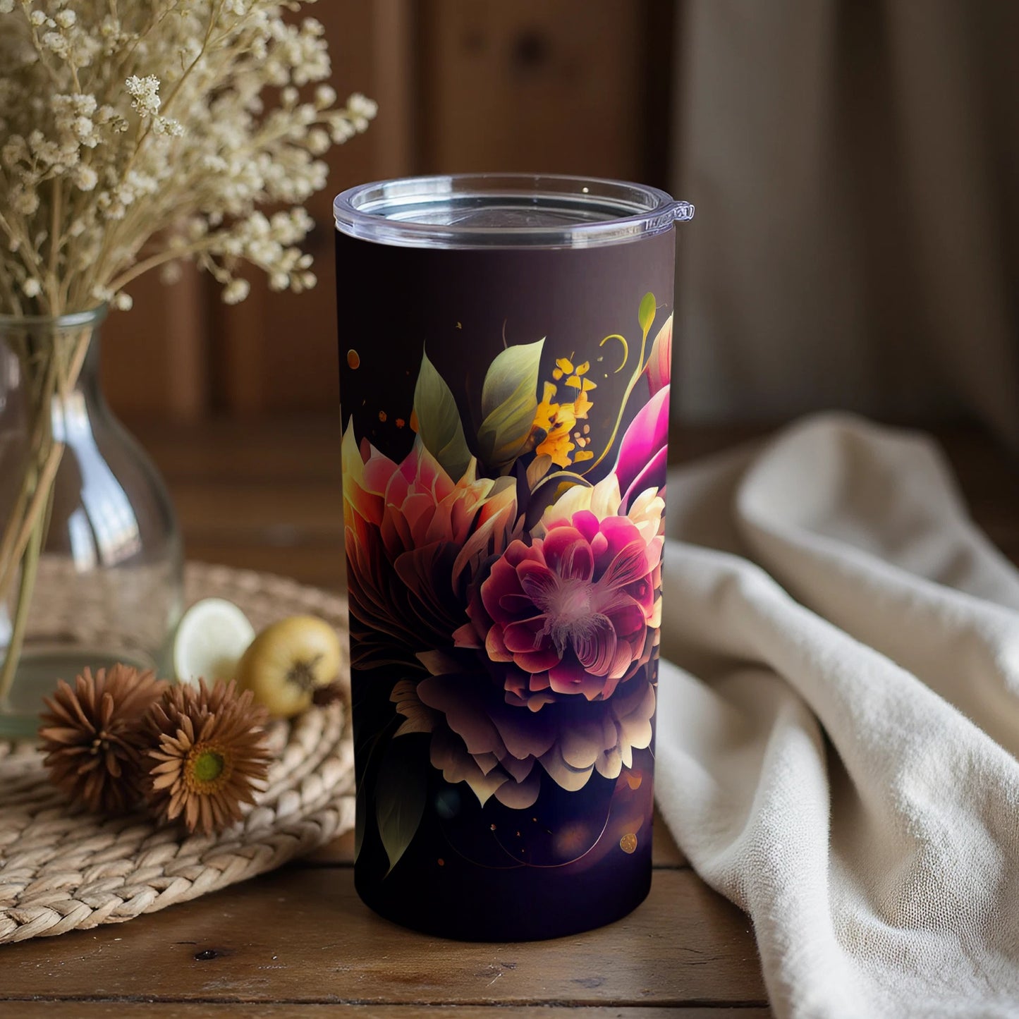 Vibrant Floral Design Insulated Travel Tumbler Cup