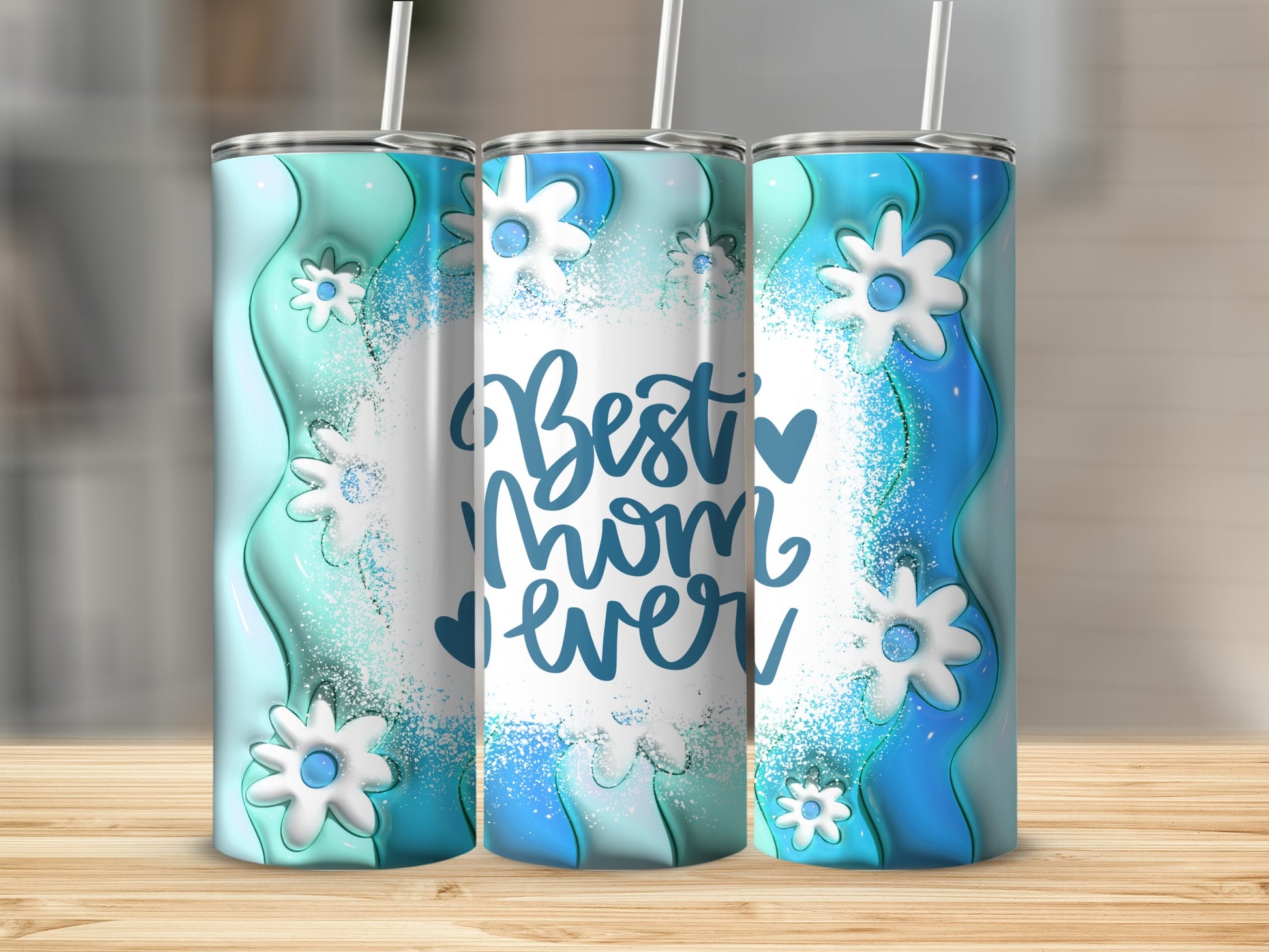 Best Mom Ever Blue Floral Design Tumbler