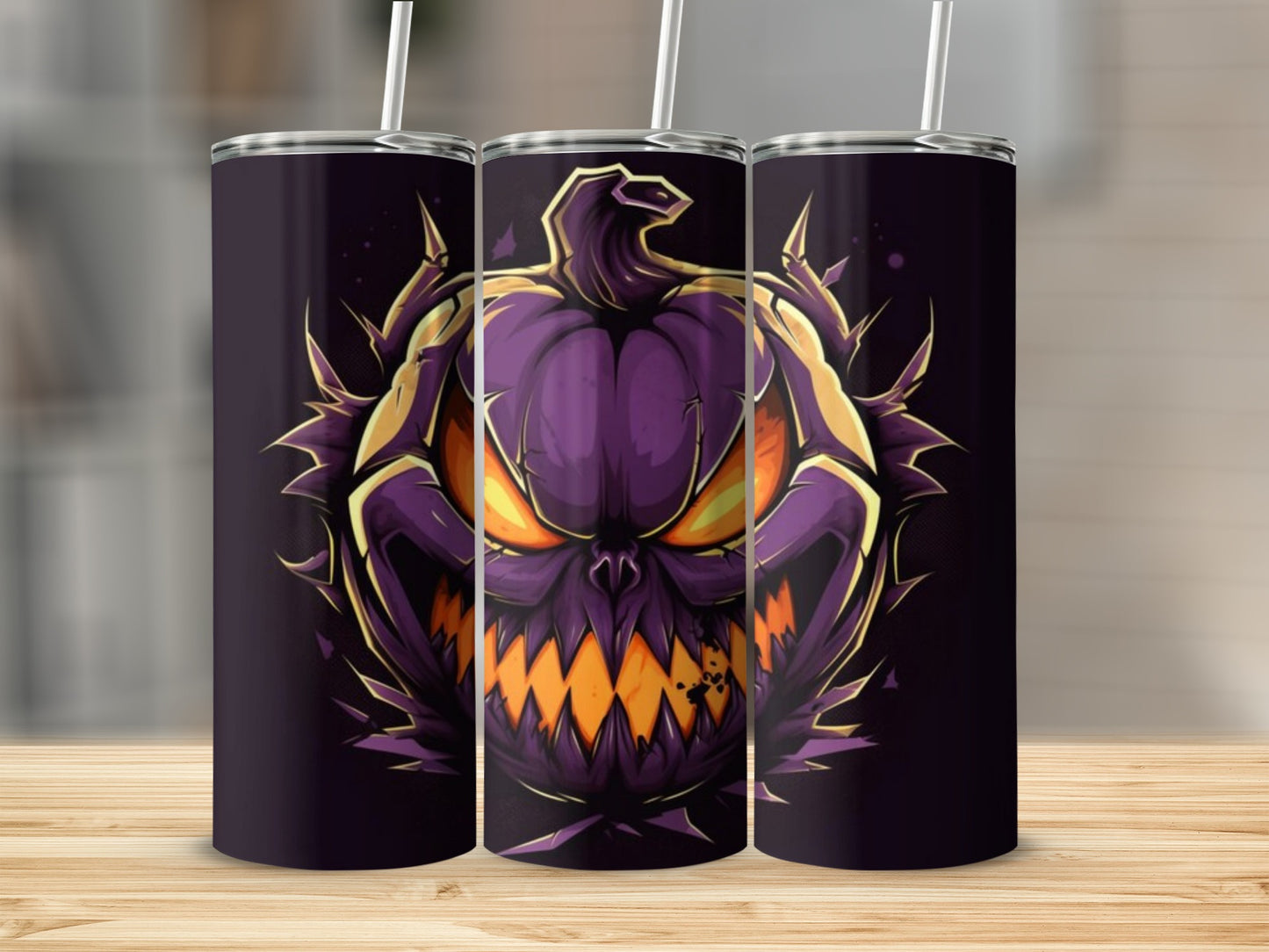 Spooky Purple Pumpkin Design Insulated Tumbler Product