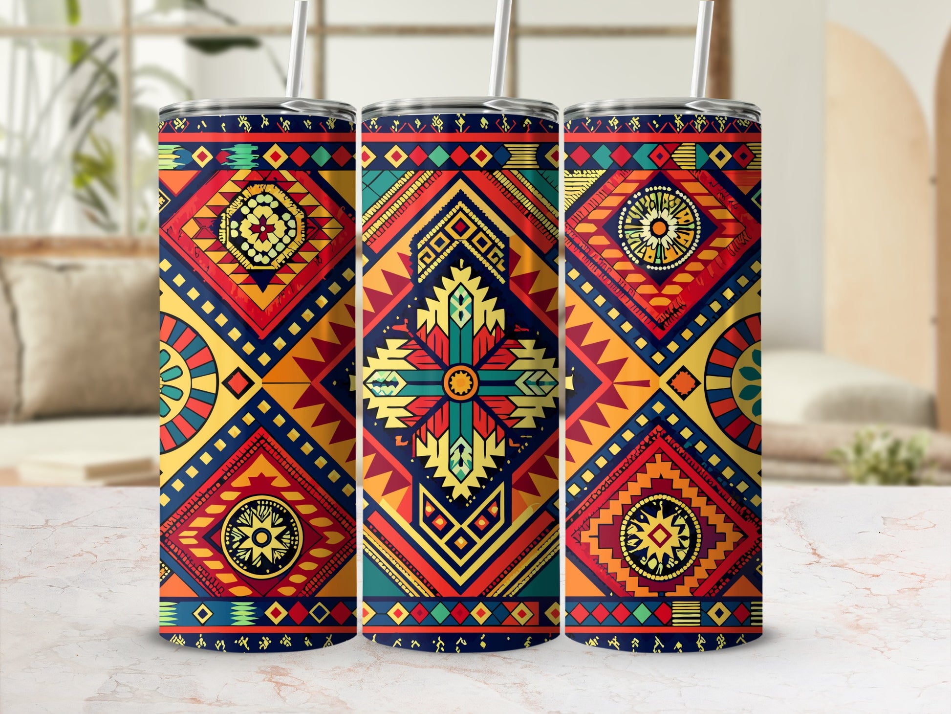 Vibrant Geometric Pattern Drink Tumbler Collection