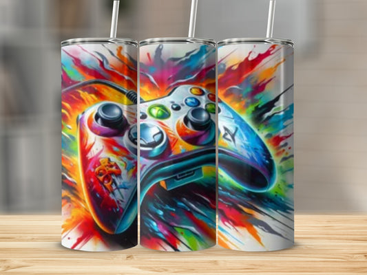 Vibrant Abstract Gaming Controller-Themed Tumbler