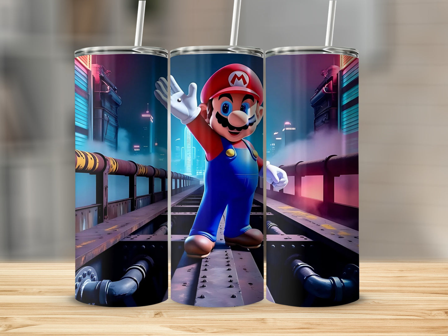 Super Mario Classic Neon City Scene Tumbler Product