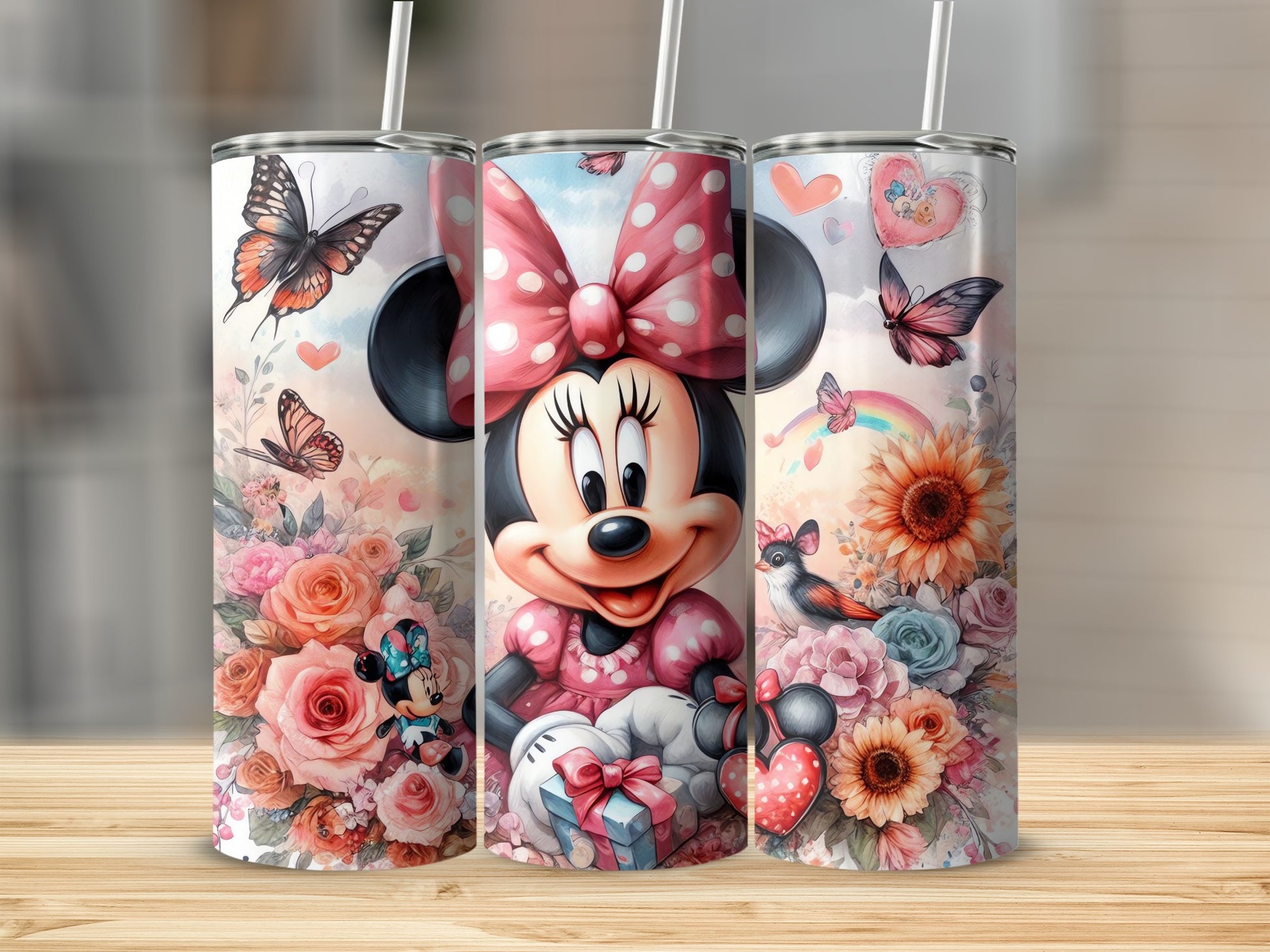Adorable Minnie Mouse Butterflies Flowers Tumbler