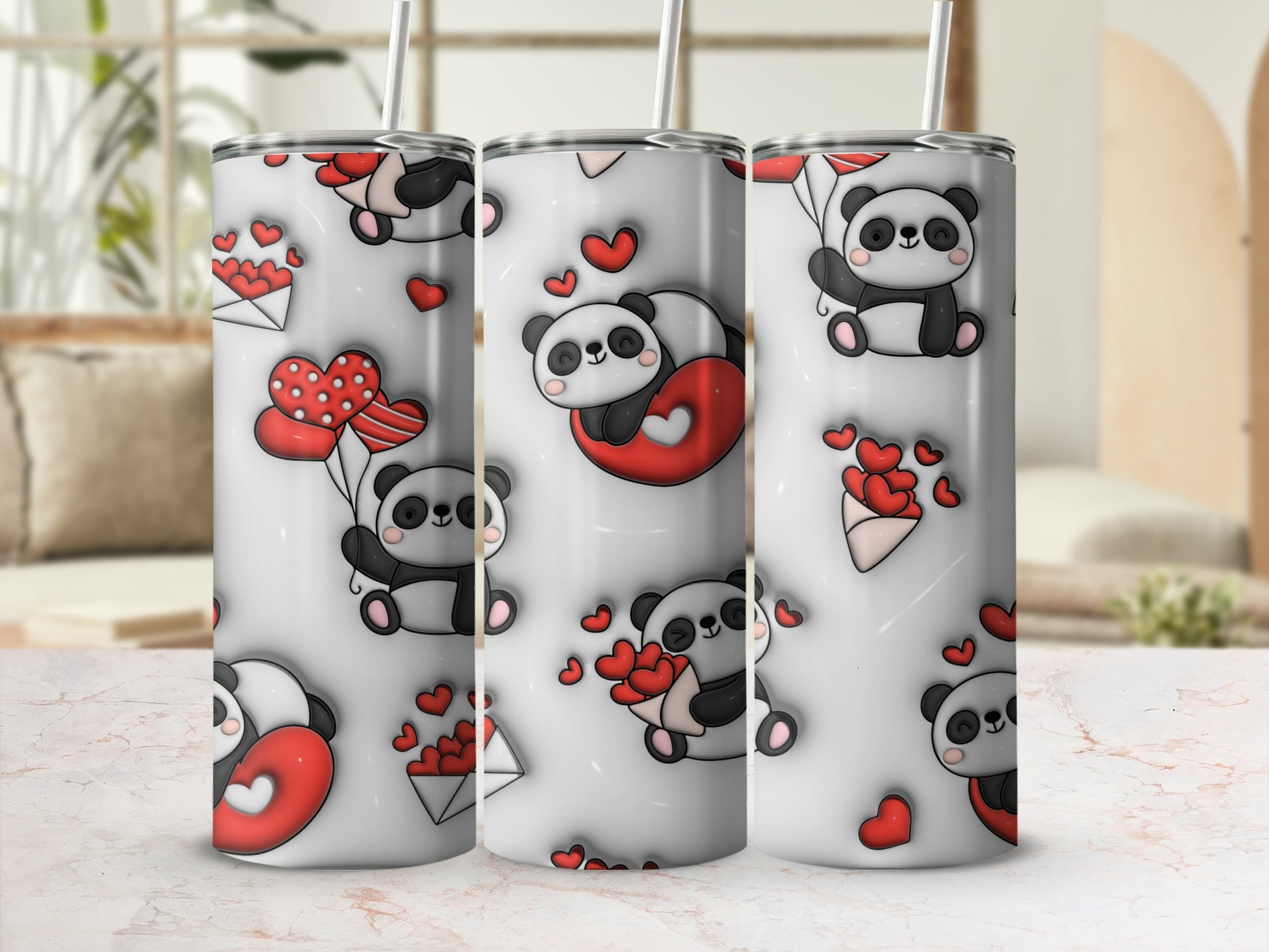 Adorable Panda Heart Love-Themed Tumbler Product