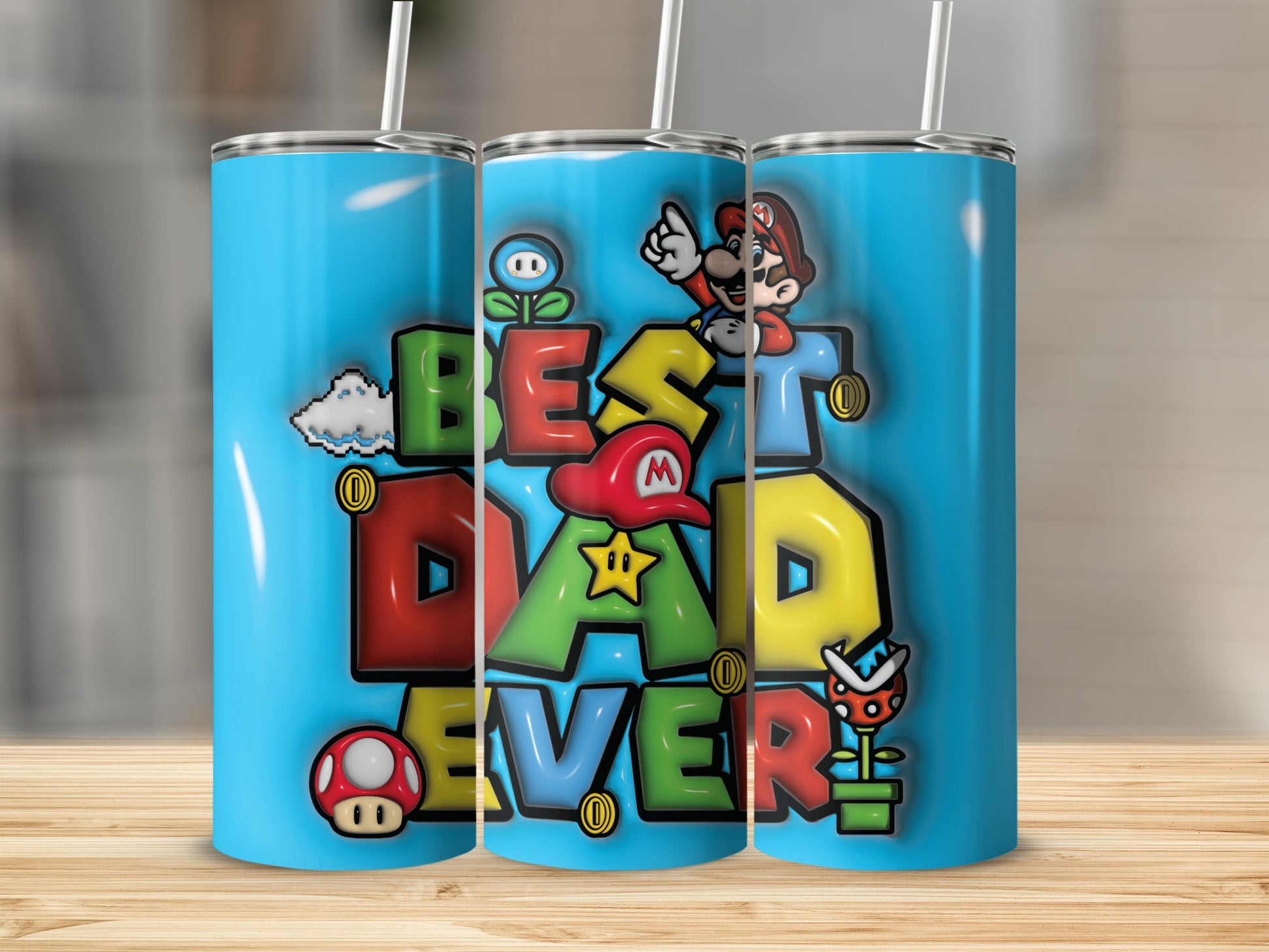Best Dad Ever Tumbler with Mario Characters