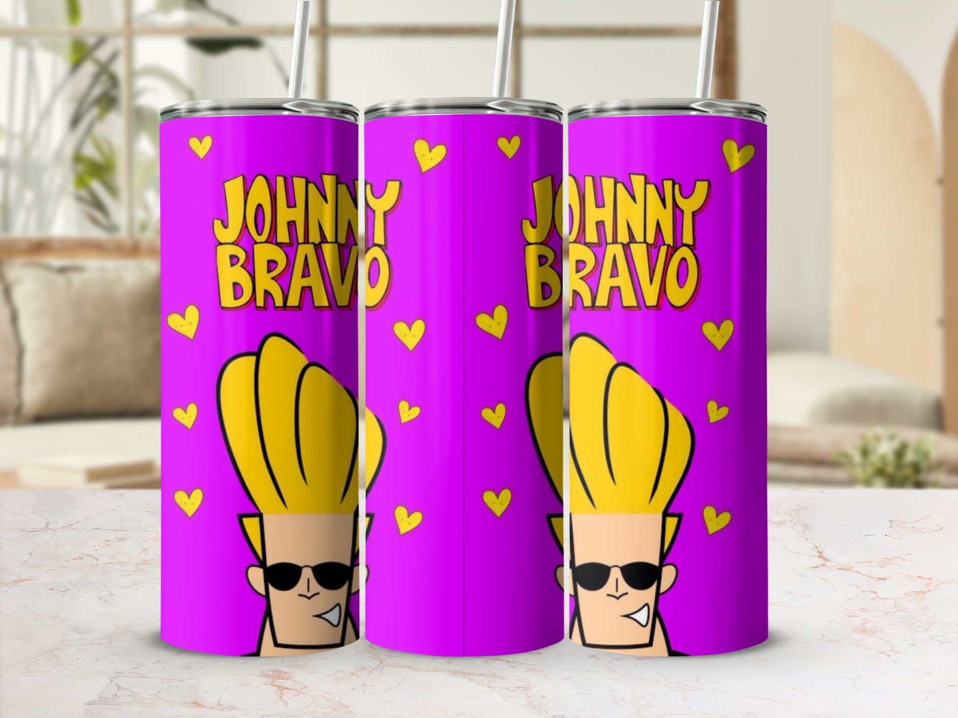 Johnny Bravo Pink Heart Design Tumbler