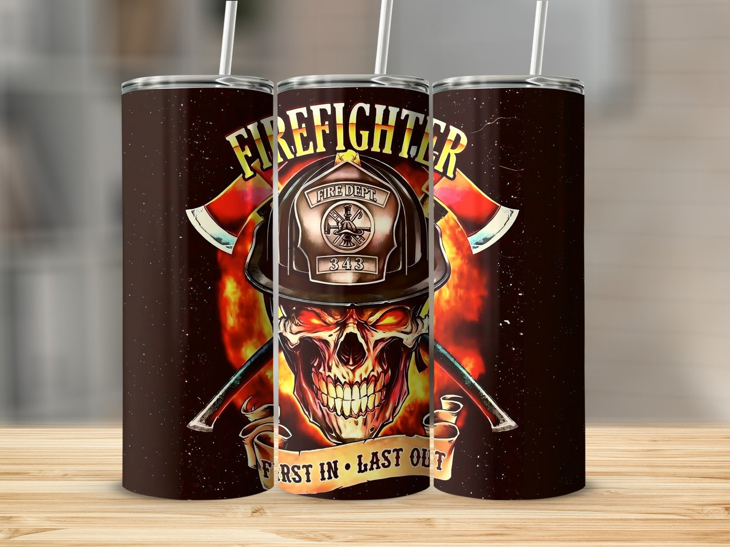 Firefighter Skull First In Last Out Tumbler