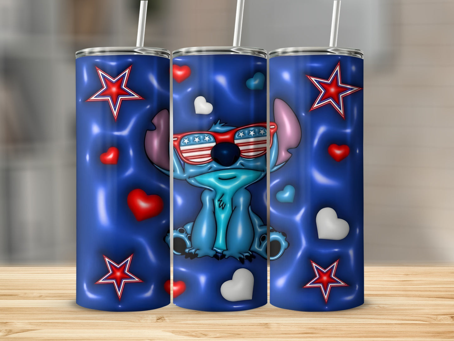 Blue Patriotic Koala with Stars and Hearts Tumbler