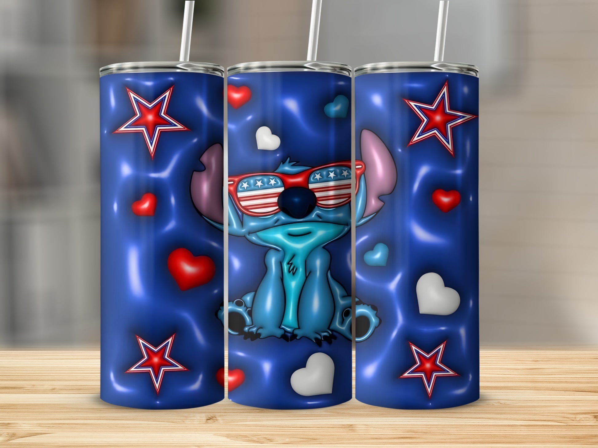 Blue Patriotic Koala with Stars and Hearts Tumbler