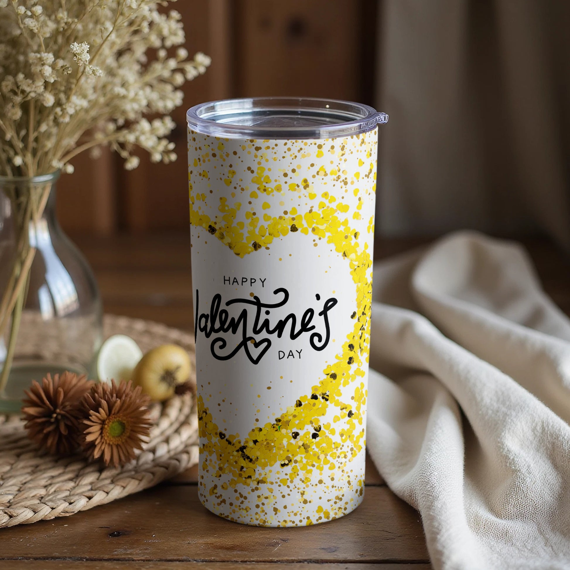 Happy Valentine's Day Yellow Heart Tumbler Product