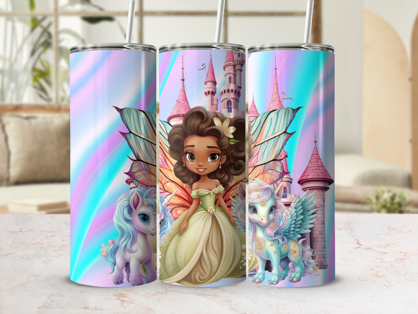 Fairy Princess Castle Fantasy Unicorn Tumbler Design