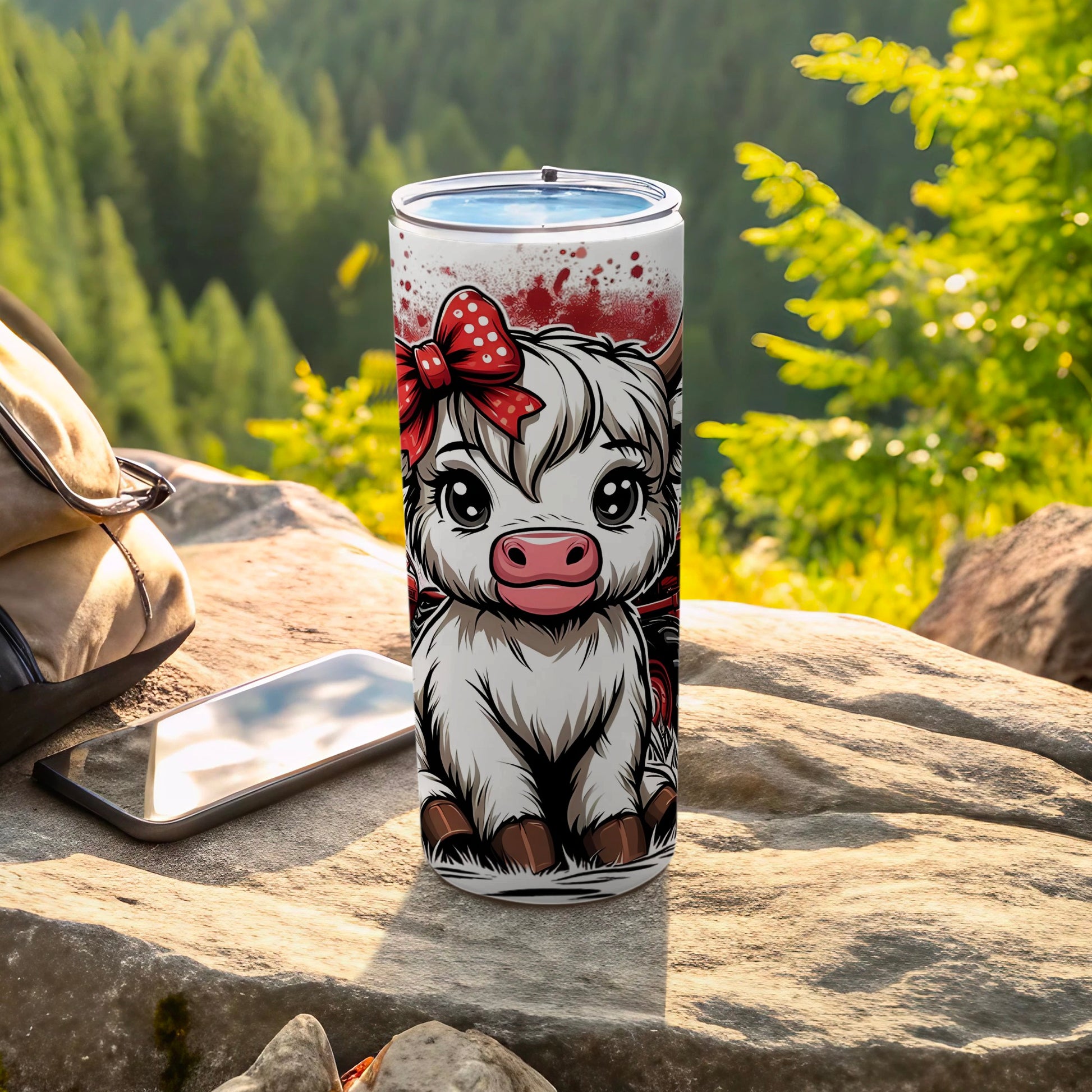 Cute Cow with Red Bow Design Tumbler for Outdoor Adventures