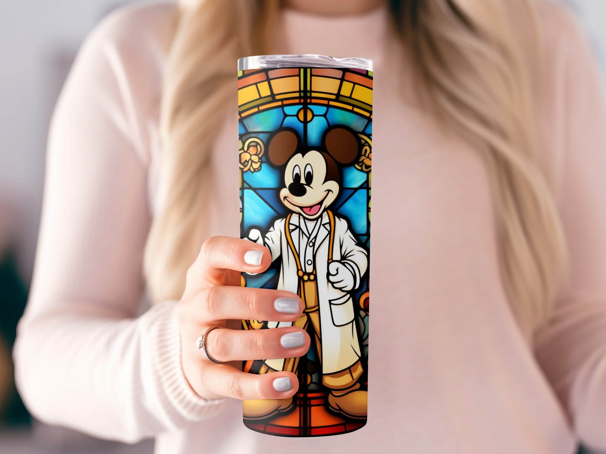 Colorful stained glass Mickey Mouse tumbler product