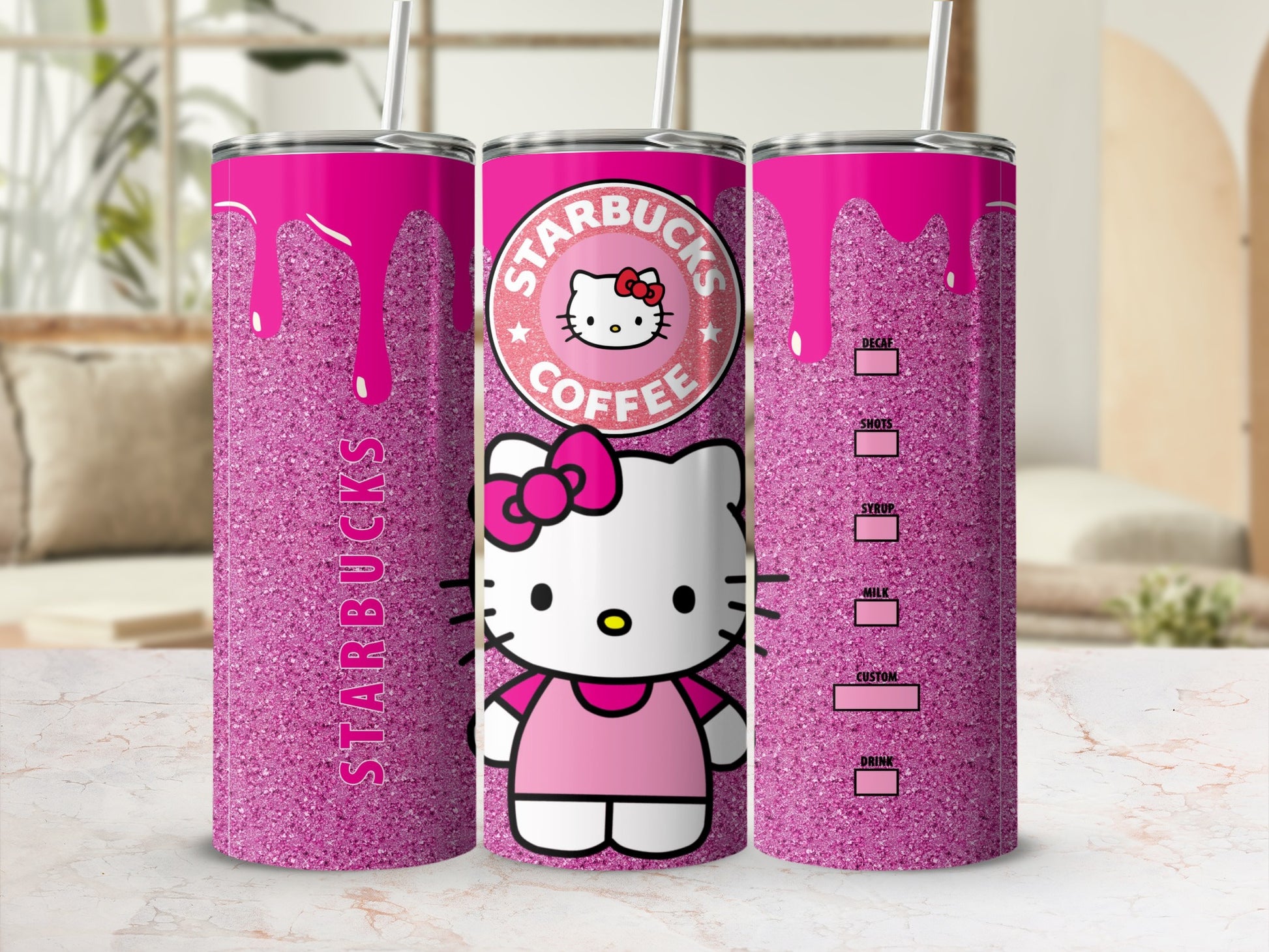 Hello Kitty Starbucks Coffee Pink Glitter Tumbler