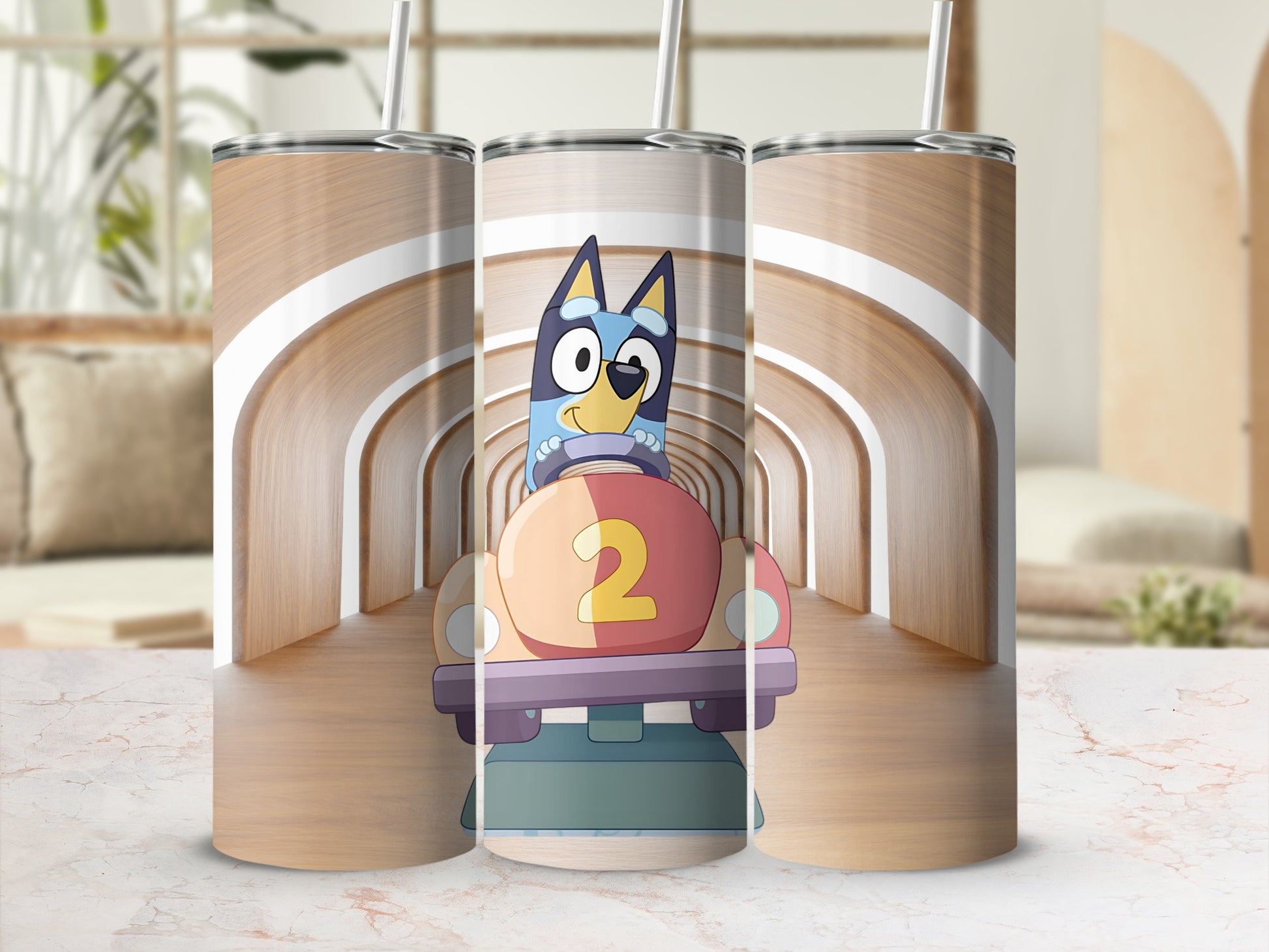 Fun Cartoon Character with Driving Number 2 Drink Tumbler