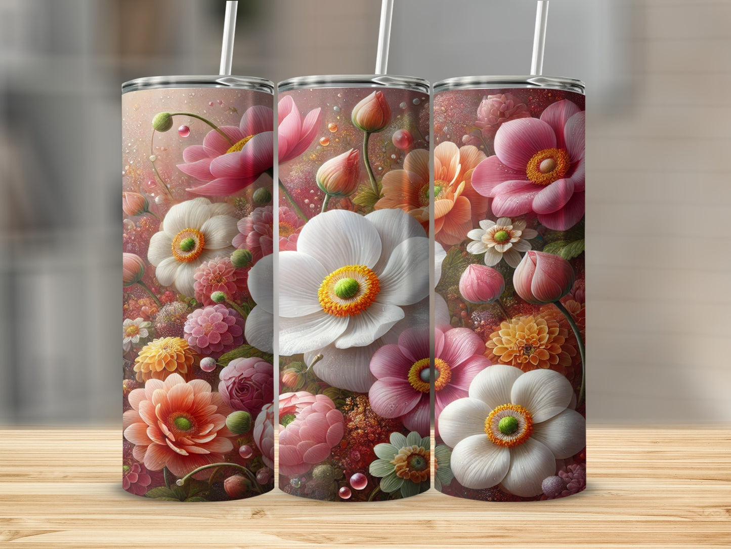Colorful Floral Pattern Design Insulated Tumbler Set