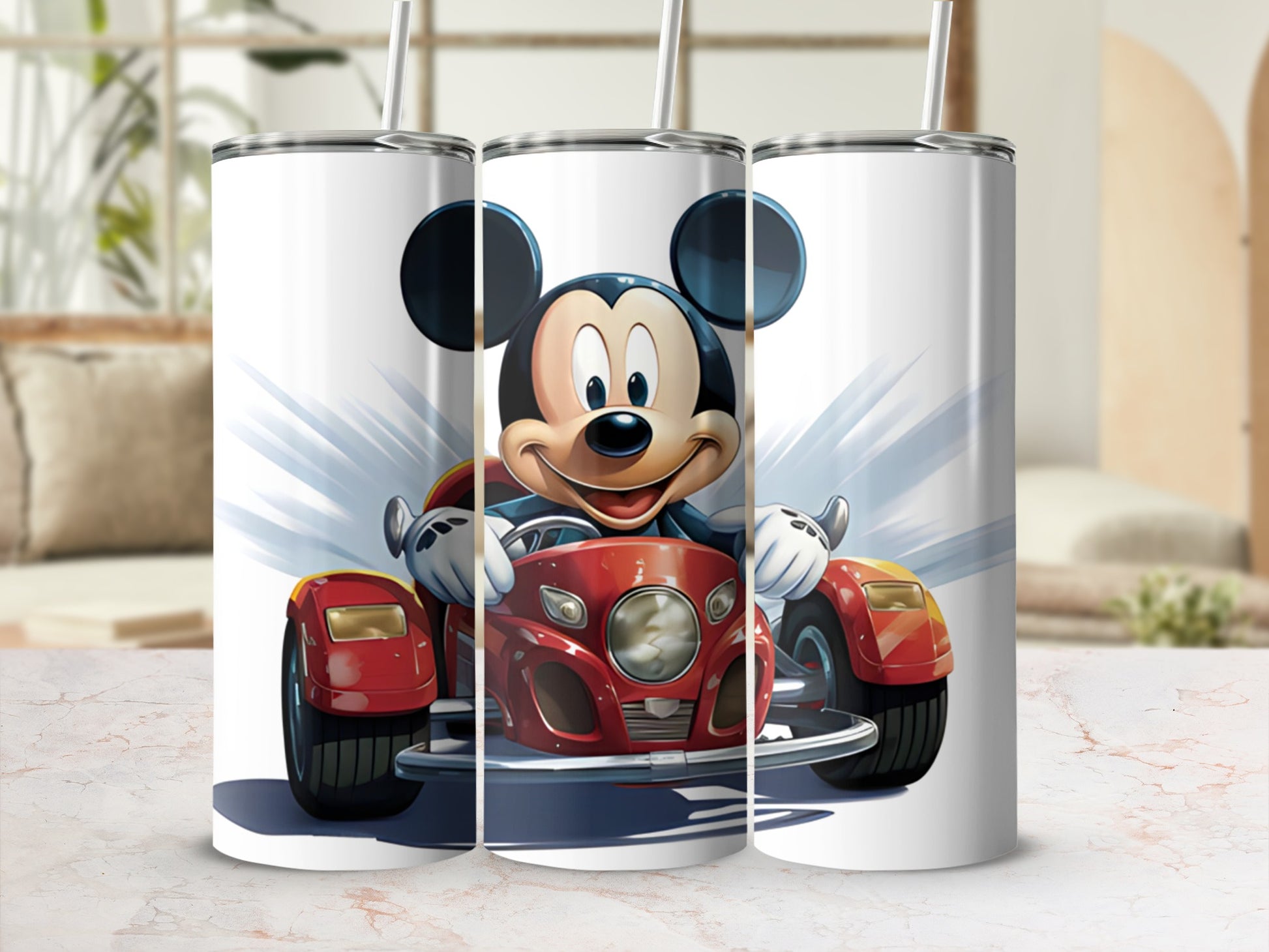 Mickey Mouse Driving Red Car Tumbler