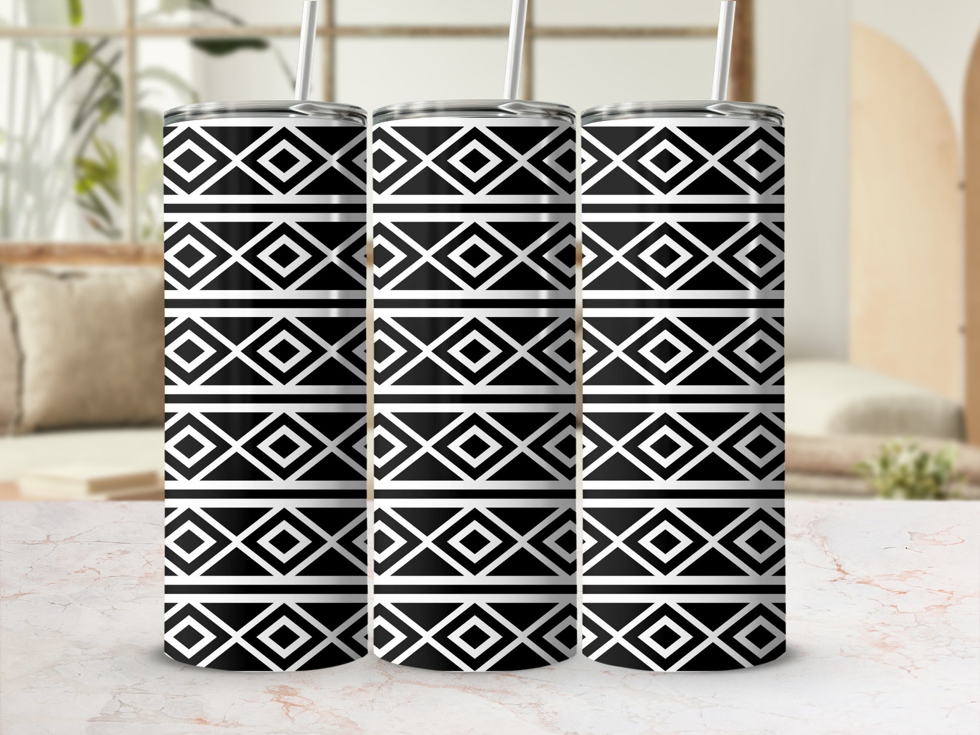 Black and White Geometric Pattern Travel Mug