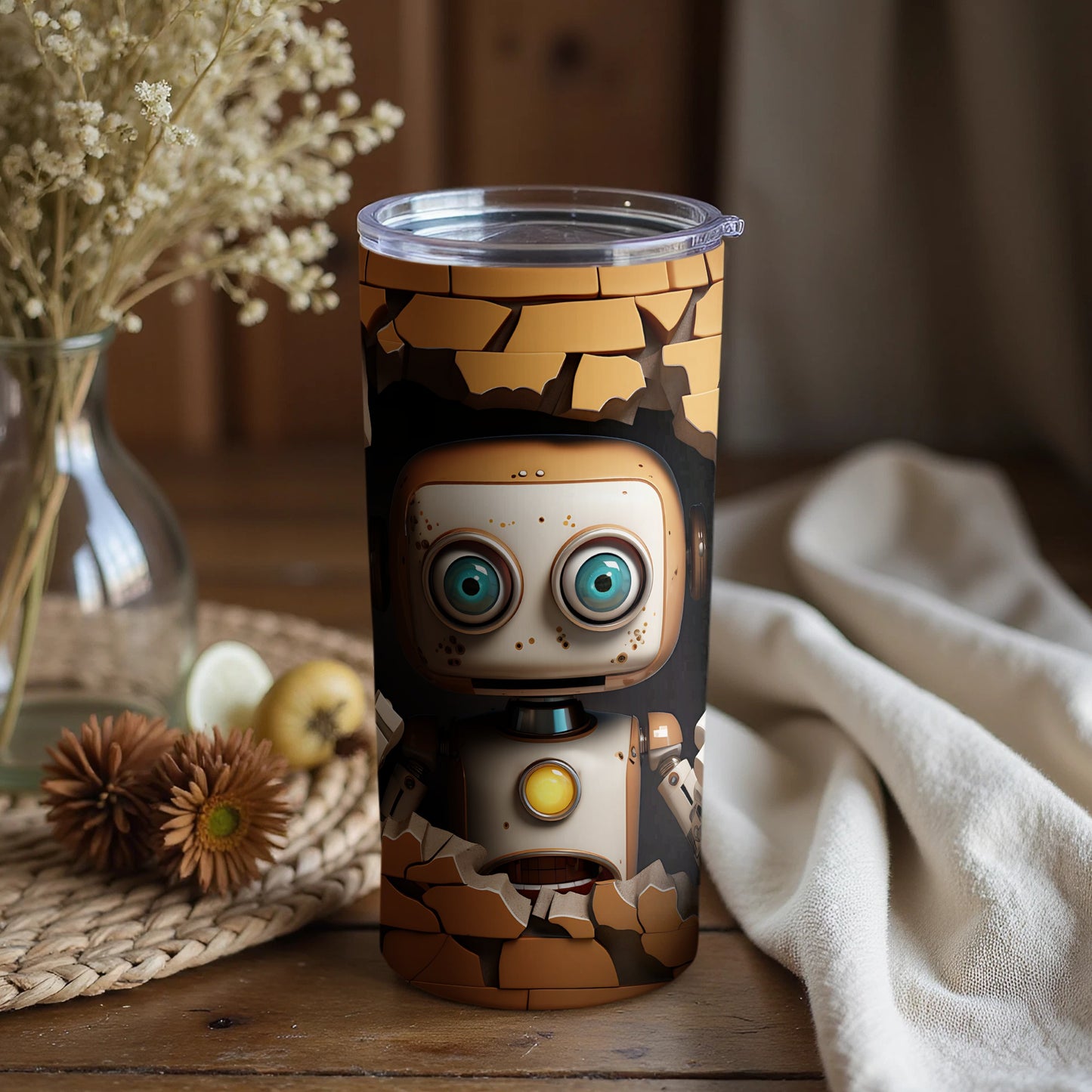 Cute Robot Themed Tumbler for Your Favorite Drink