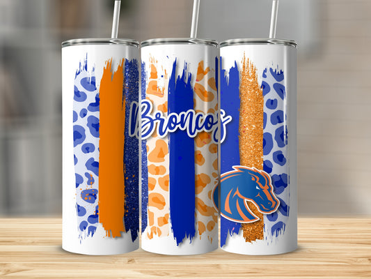 Broncos Brushstrokes Stripes In The Blue Orange Colors Tumblers