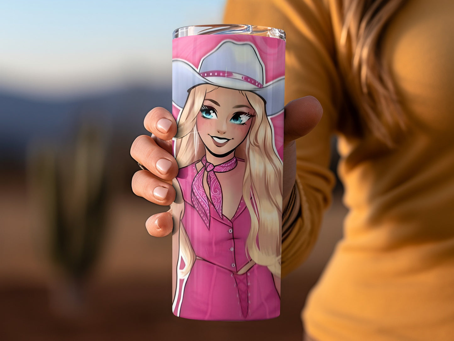Vibrant Cowgirl Illustration Travel Mug 20oz