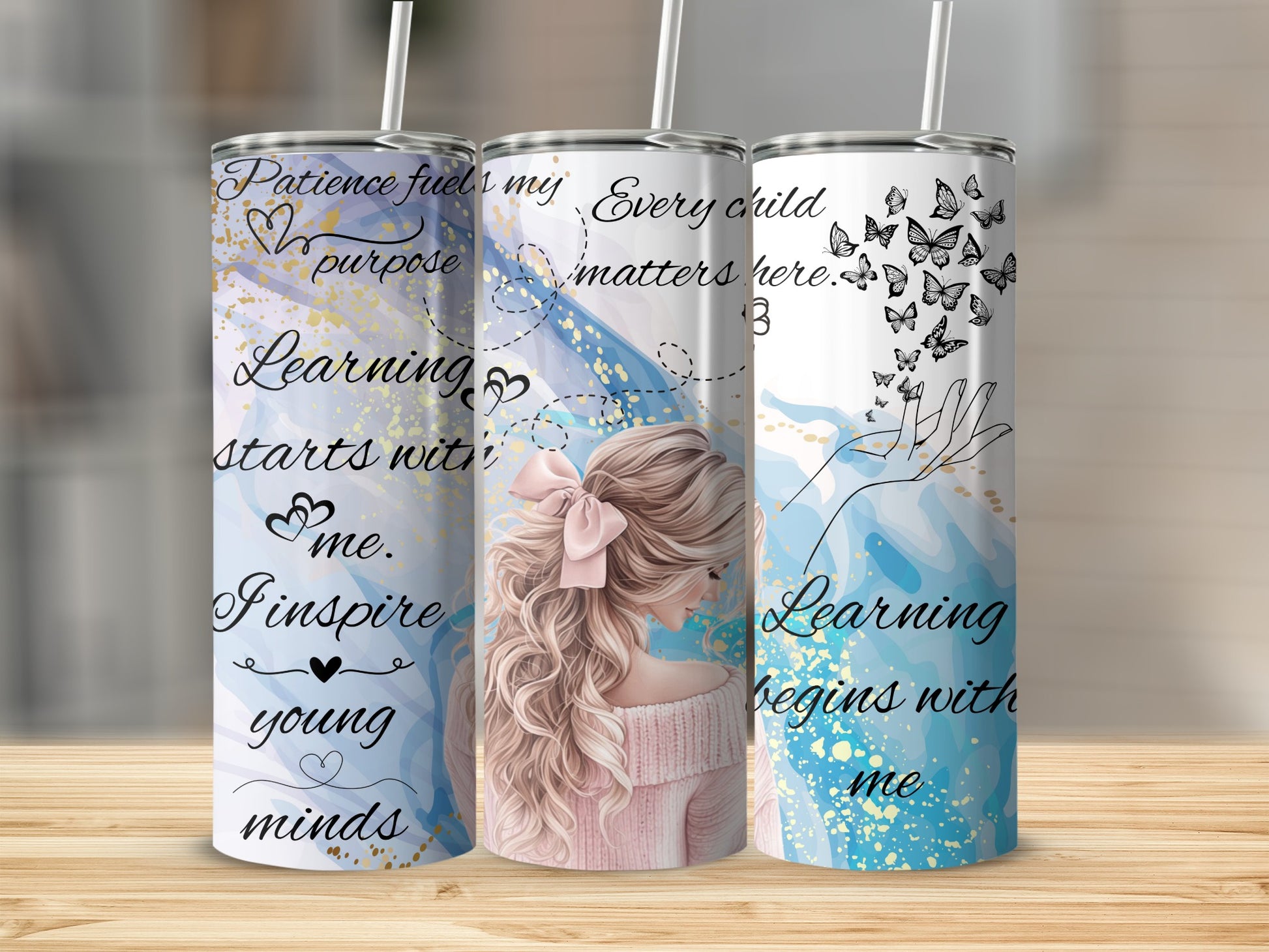 Motivational Learning Themed Tumbler Set with Artistic Design