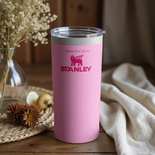 Pink I Identify as a Stanley Tumbler for Cold Drinks