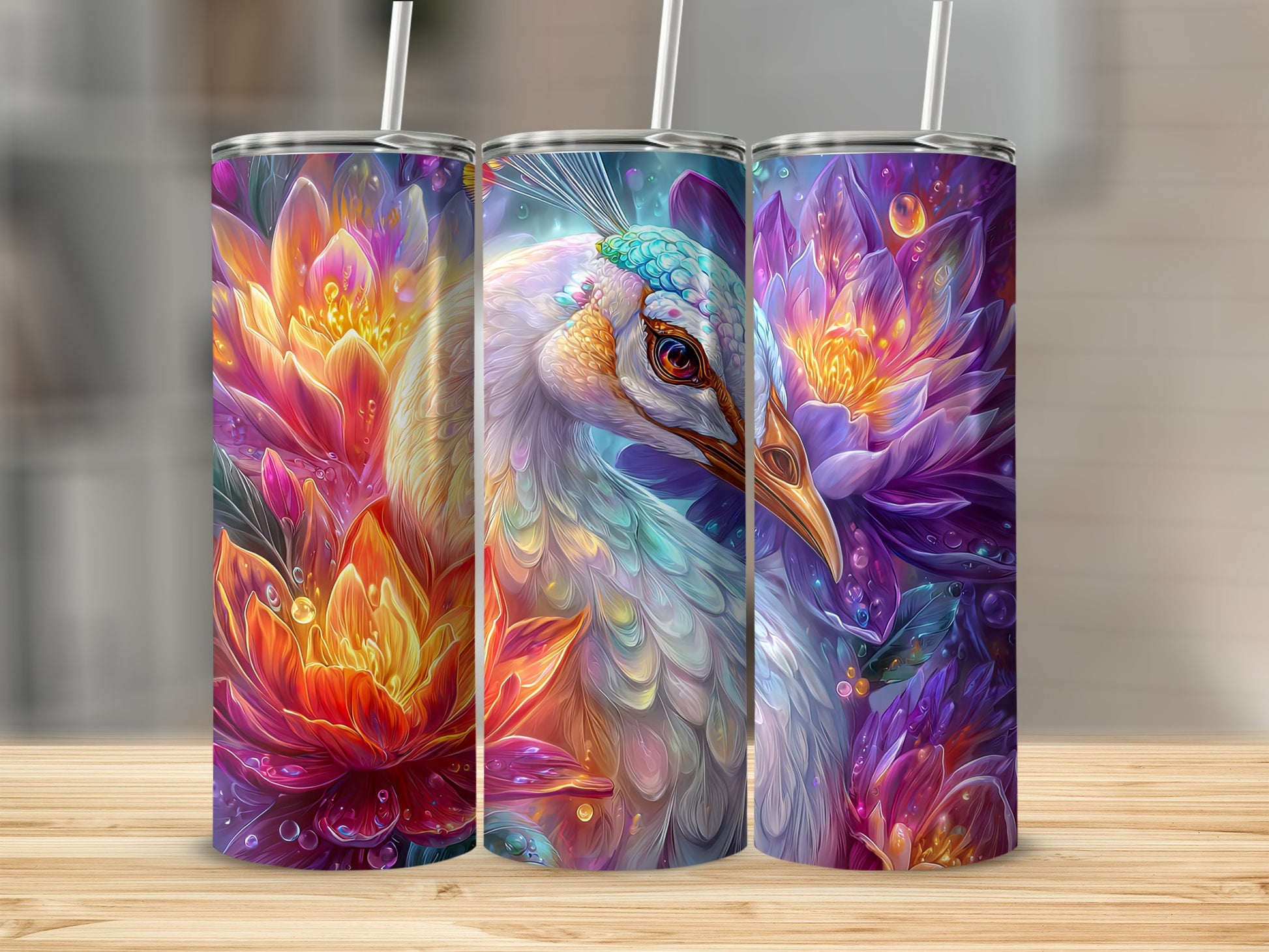 Colorful Exotic Bird and Floral Design Tumbler