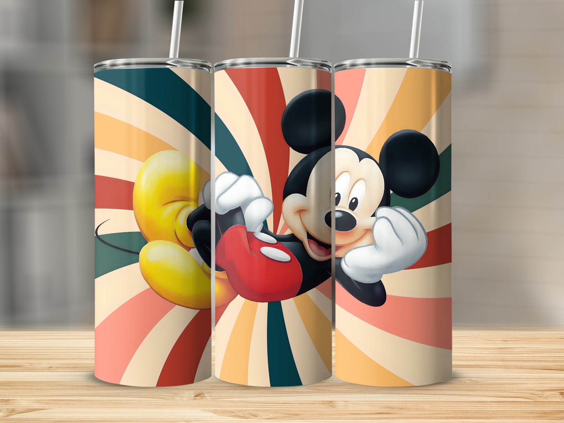 Vibrant Mickey Mouse Artwork on Colorful Tumbler