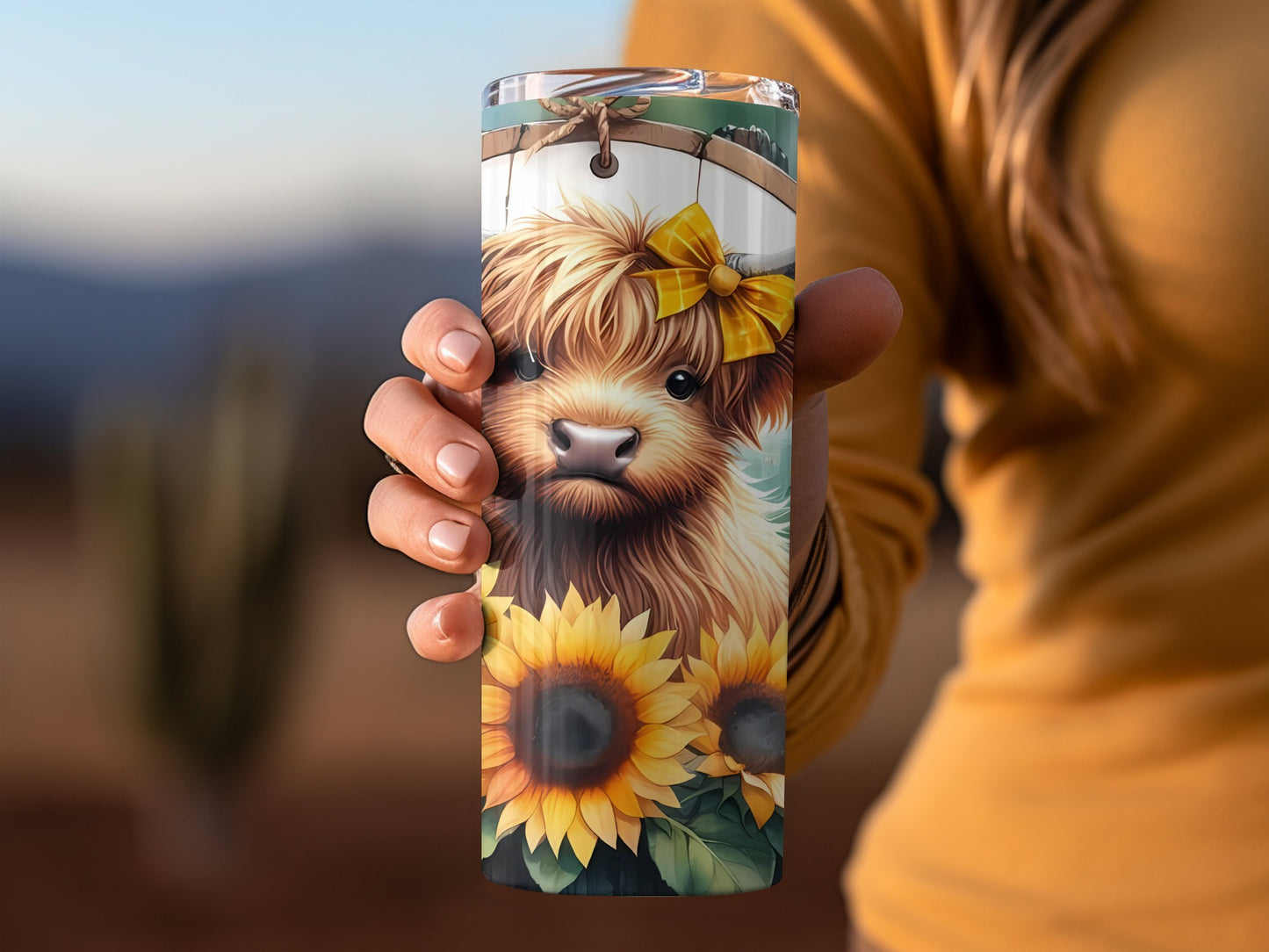 Cute Highland Cow Sunflower Stainless Steel Tumbler