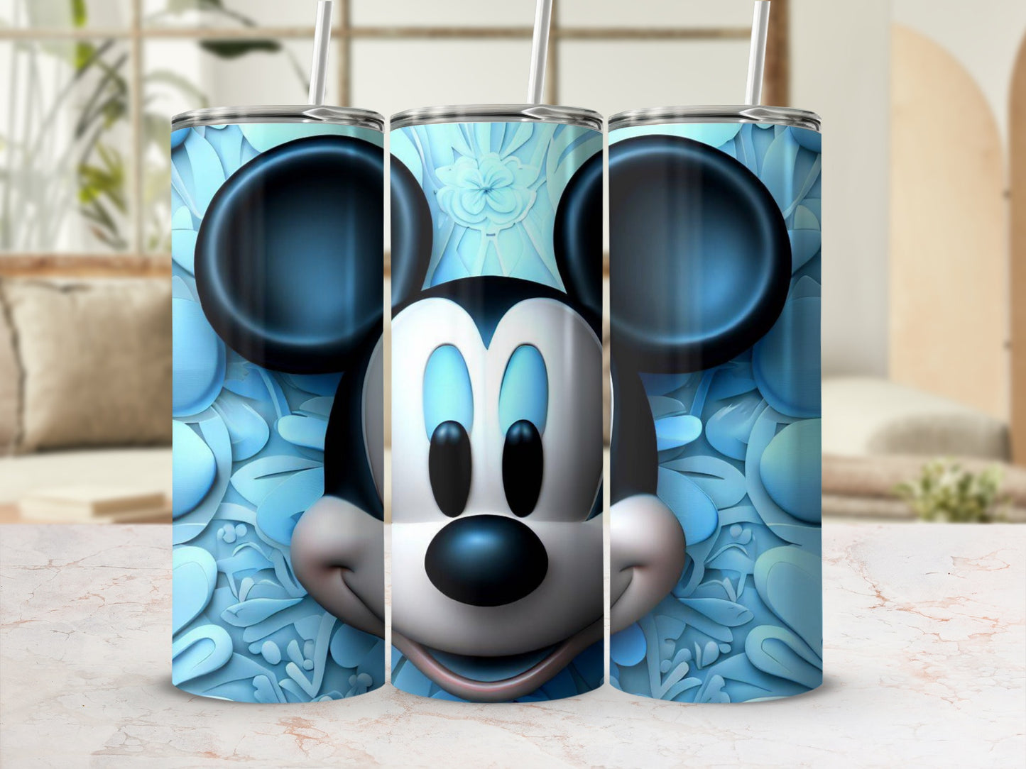 Mickey Mouse Blue Floral Pattern Design Tumbler