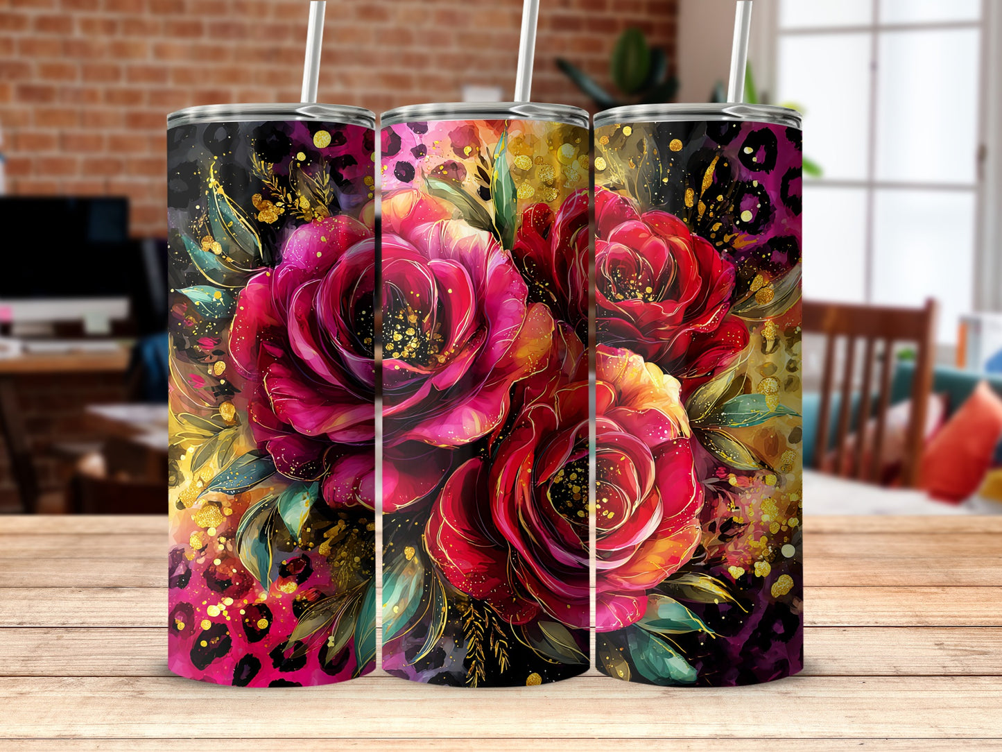 Elegant Vibrant Floral Tumbler with Lids