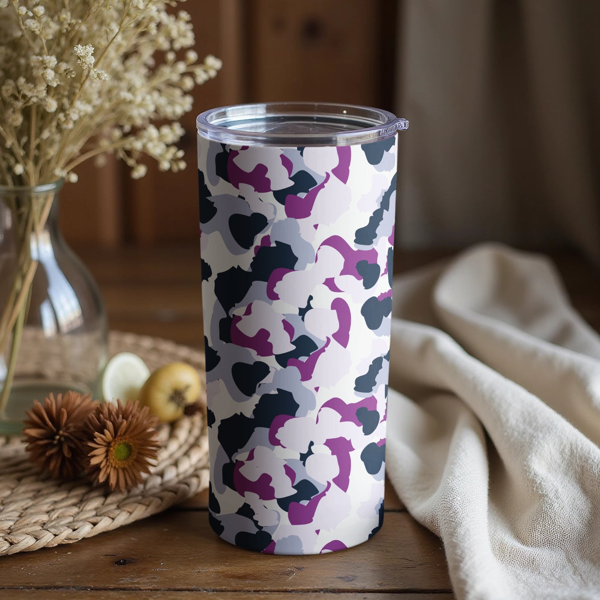 Purple and White Camouflage Pattern Tumbler