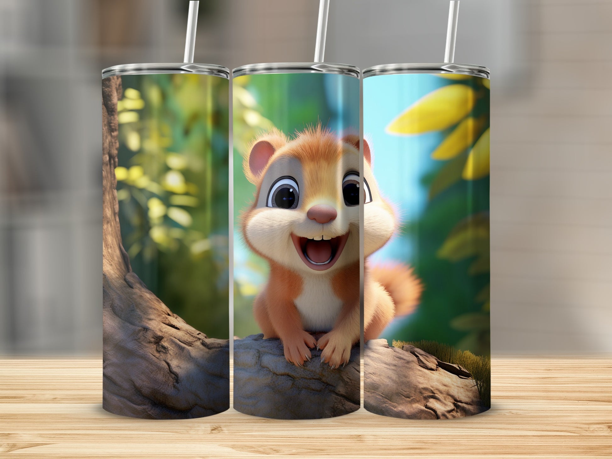 Cute Cartoon Squirrel Tumbler with Straw Tumbler
