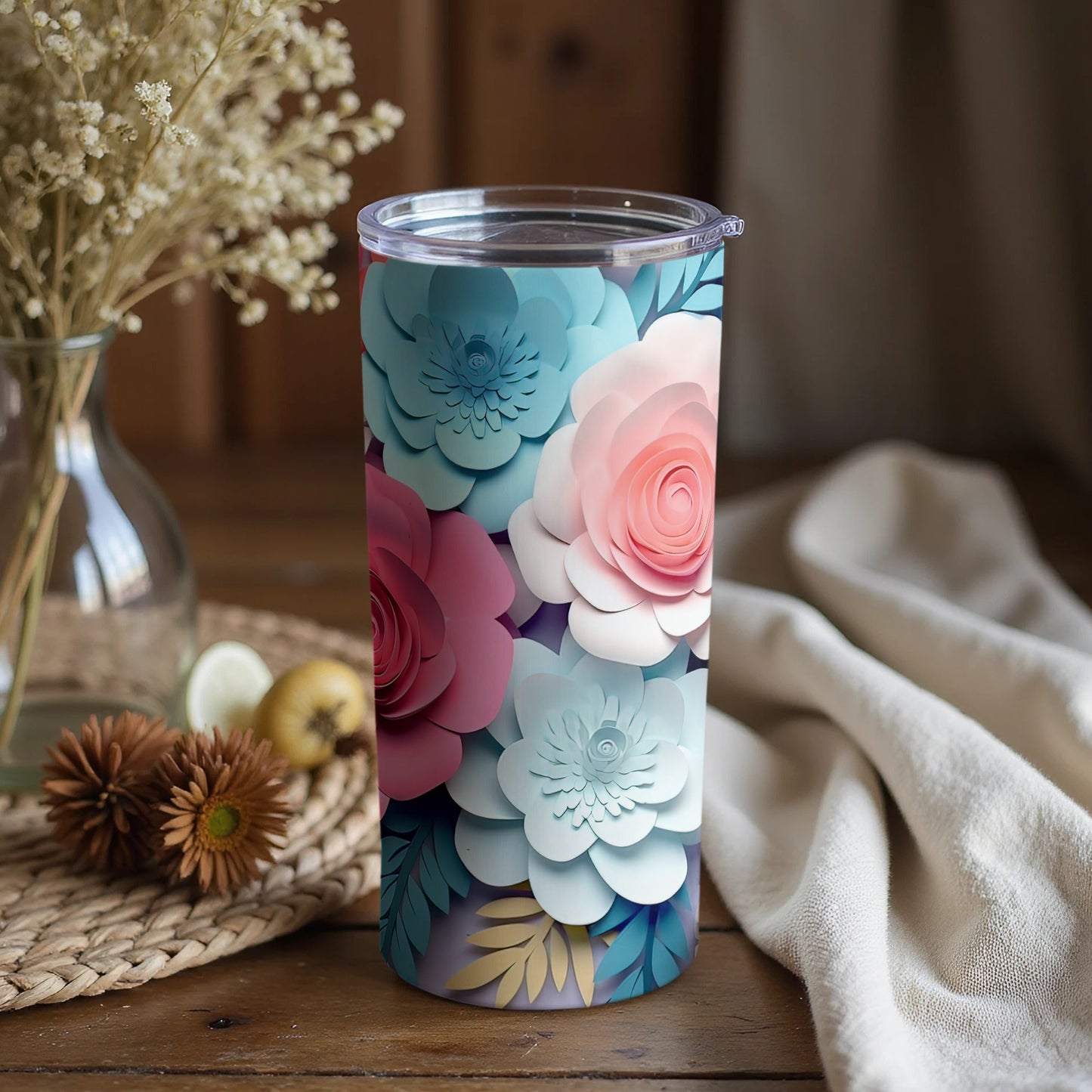 Floral Pattern Tumbler with Gradient Flower Design