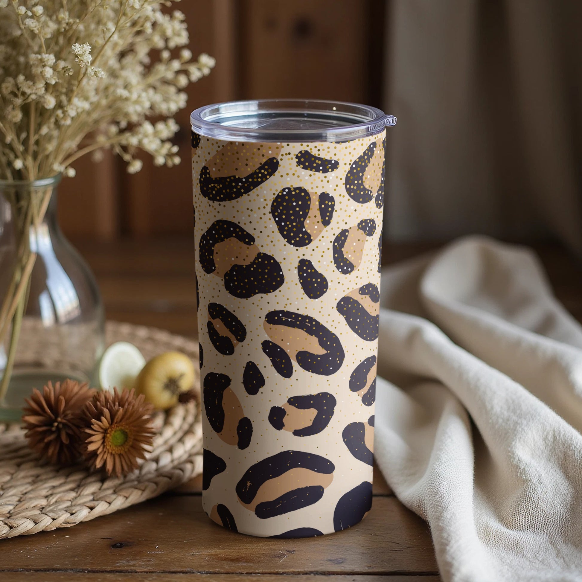 Leopard Print Stainless Steel Tumbler Stylish Drinkware