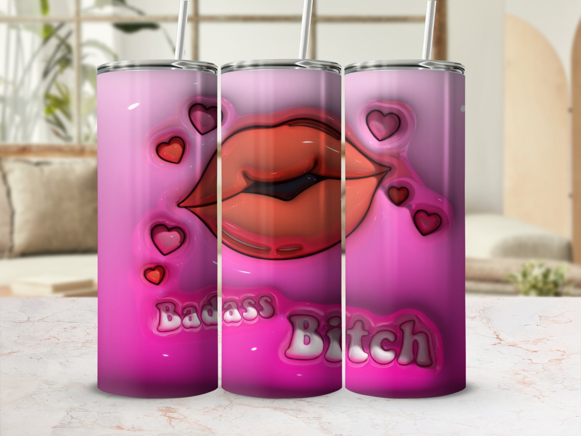 Pink Lips Hearts Badass Bitch Tumbler product type