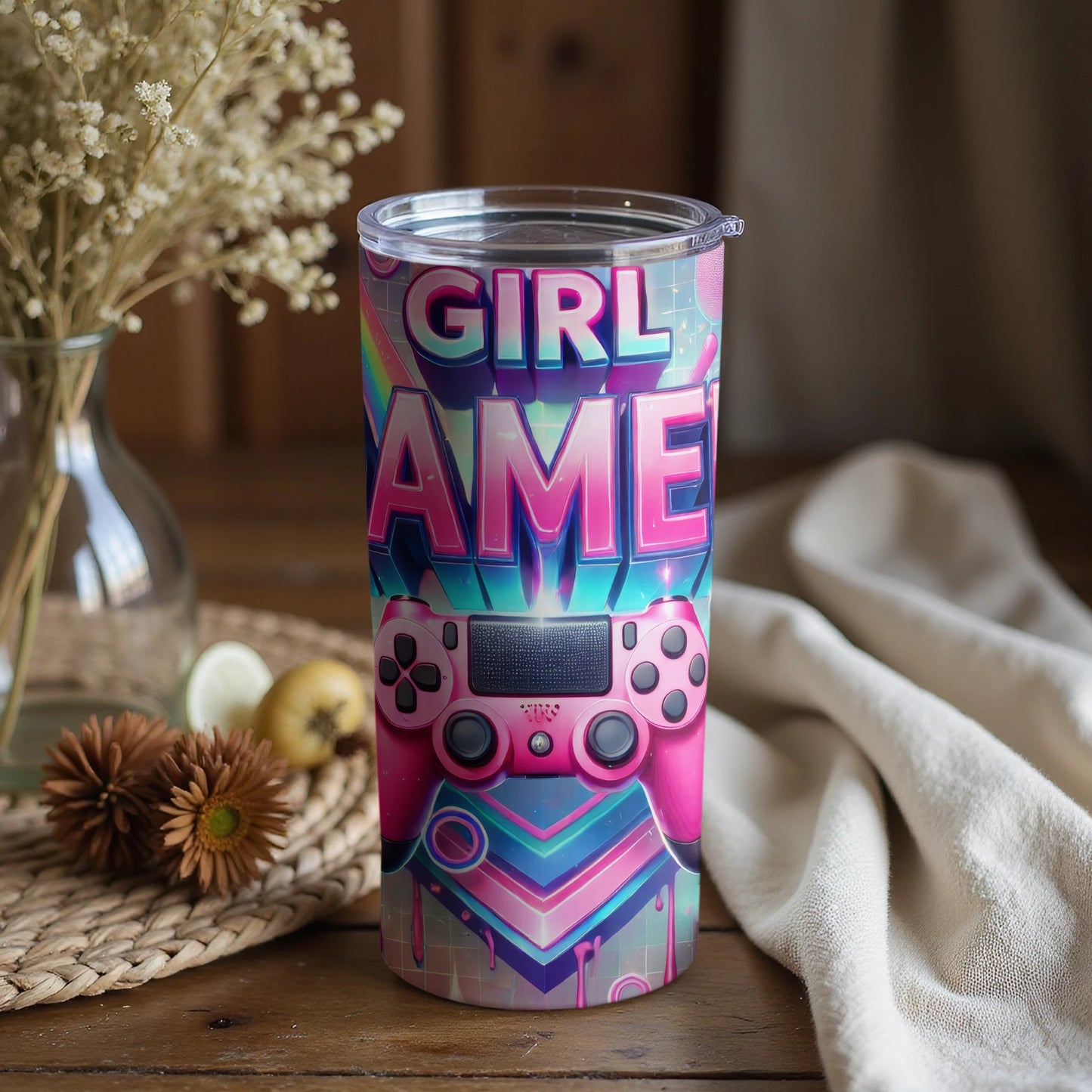 Colorful Video Game Theme Girl Gamer Tumbler