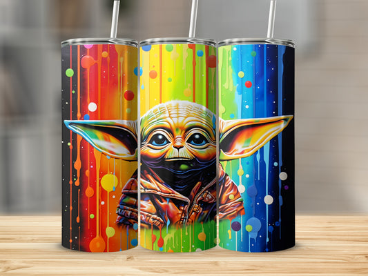 Vibrant Drip Art Insulated Baby Alien Character Tumbler