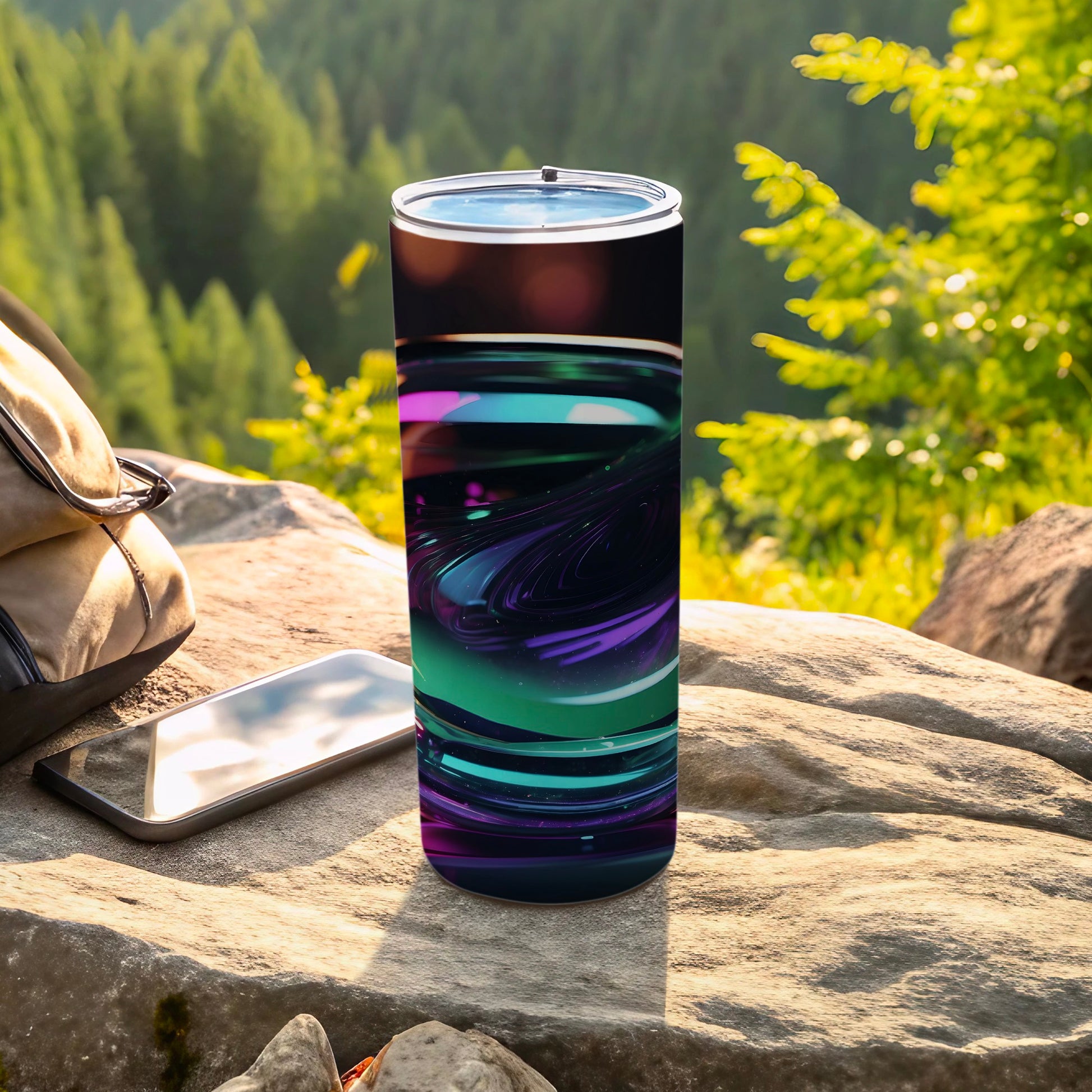 Galactic Swirl Green Purple Abstract Tumbler product type