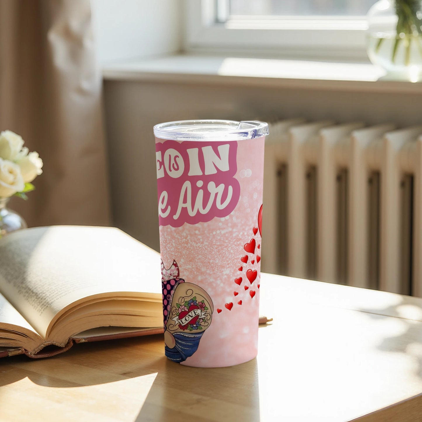 Love is in the Air Tumbler with Cute Cartoon Design