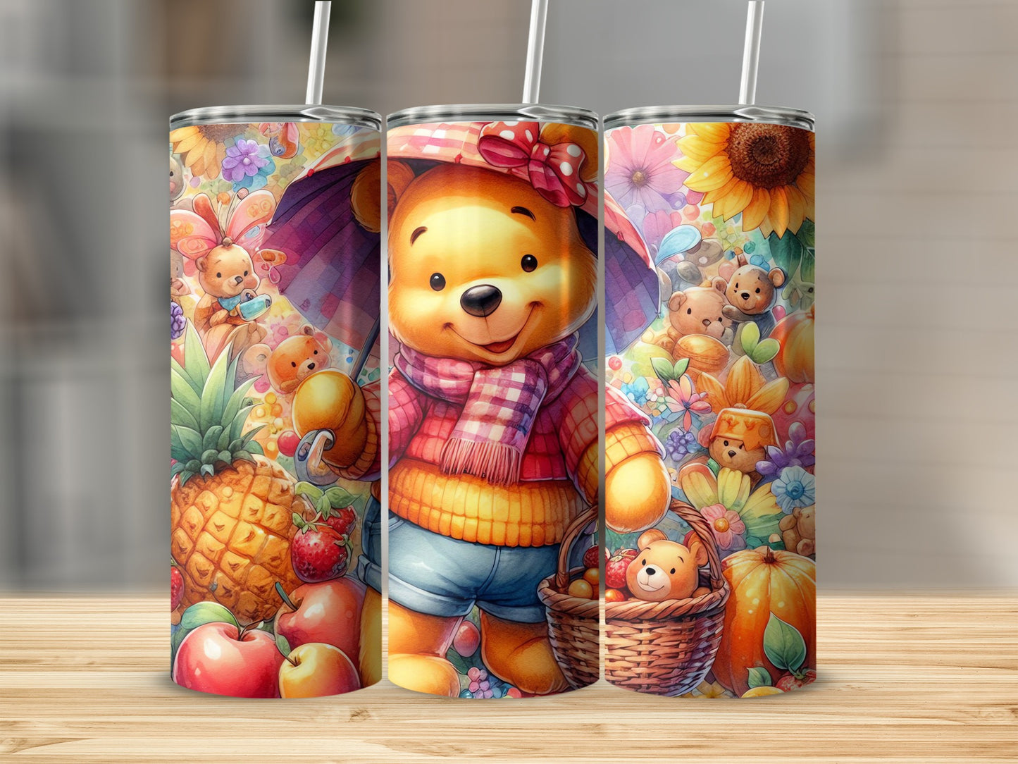 Pooh with a Red Bow and Fruits Tumblers