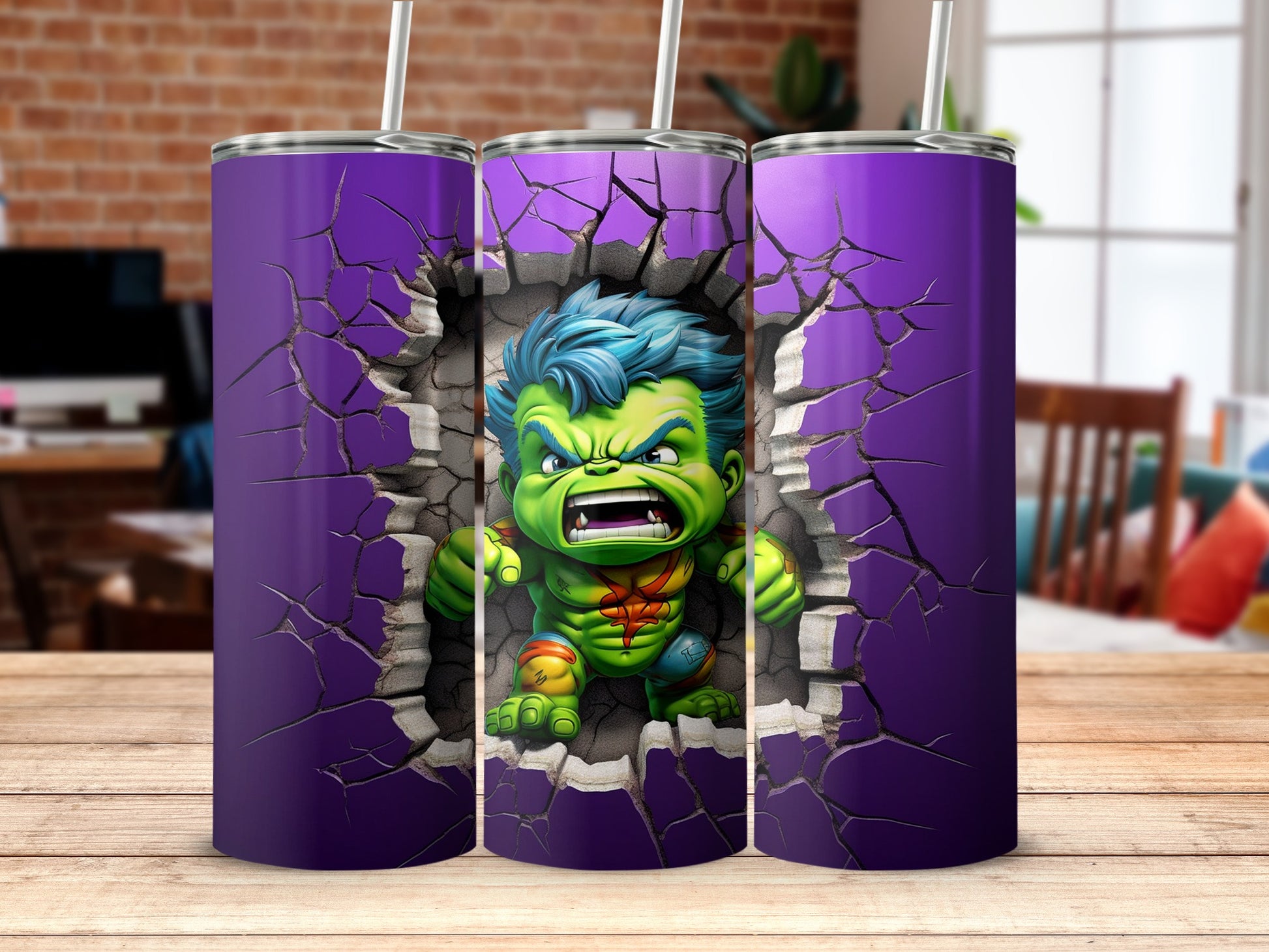 Fierce Green Monster Breaking Through Purple Tumbler
