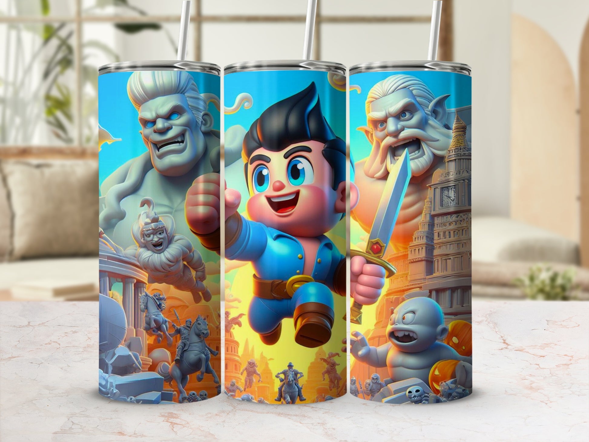 Colorful Cartoon Character Adventure Travel Mug